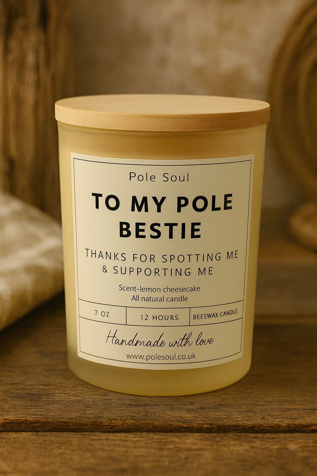 Pole Bestie Candle – Lemon Cheesecake Scented Beeswax | Pole Dancer Gift | Handmade by Pole Soul