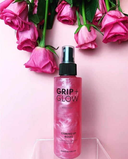 Grip + Glow Dewy/Tacky Body Grip - Coming Up Roses (100ml/Travel Size), vegan, alcohol-free, non-sticky pole dancing grip aid for pole fitness, training, and performances. Sweat-resistant and perfect for dry skin. Pole Gance Grip aid.