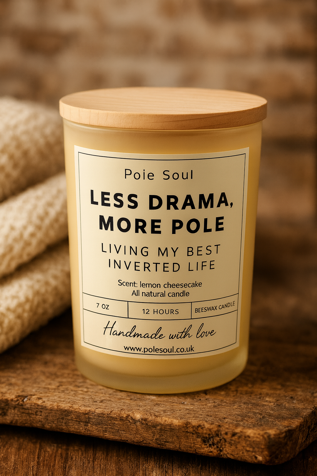 "Less Drama More Pole" Handmade Beeswax Candle | Natural Lemon Scent