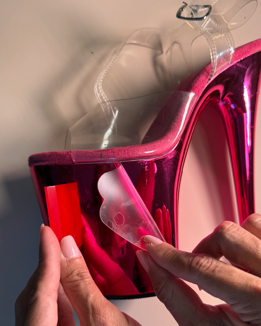 hella heel protectors, please shoe covers, pleaser protectors, Pole Mom Design Pro Invisible Heel Protectors for Pleaser Flamingo 8" Heels, pole heel protectors, pole heel covers, please shoe protectors, pole dance. pole flow, exotic pole