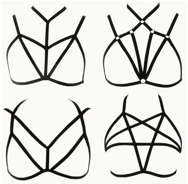 Set of 4 Adjustable Sexy Pole Dance Harness Bras – One Size, Elastic Straps. Pole dance outfit. Pole fitness outfit.