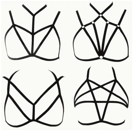 Set of 4 Adjustable Sexy Pole Dance Harness Bras – One Size, Elastic Straps. Pole dance outfit. Pole fitness outfit.