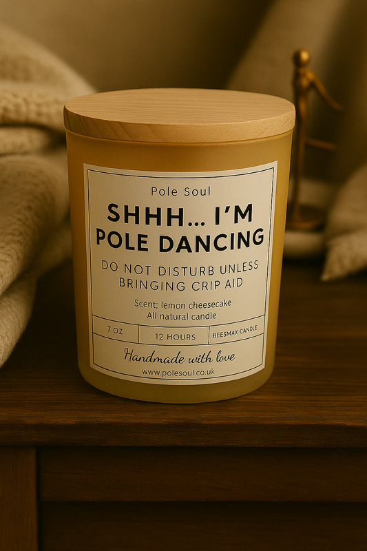 pole dancer candle, pole dance gift, scented candles for dancers, dancer gift candle, scented soy wax candle, studio ambiance candle, performance candle, luxury candle gift set, eco friendly candle, clean burning candle, beeswax candle