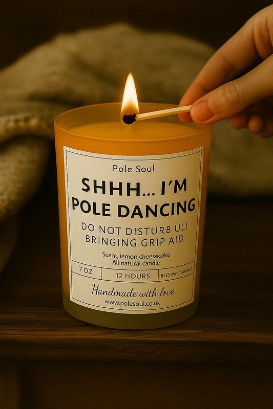 pole dancer candle, pole dance gift, scented candles for dancers, dancer gift candle, scented soy wax candle, studio ambiance candle, performance candle, luxury candle gift set, eco friendly candle, clean burning candle, beeswax candle