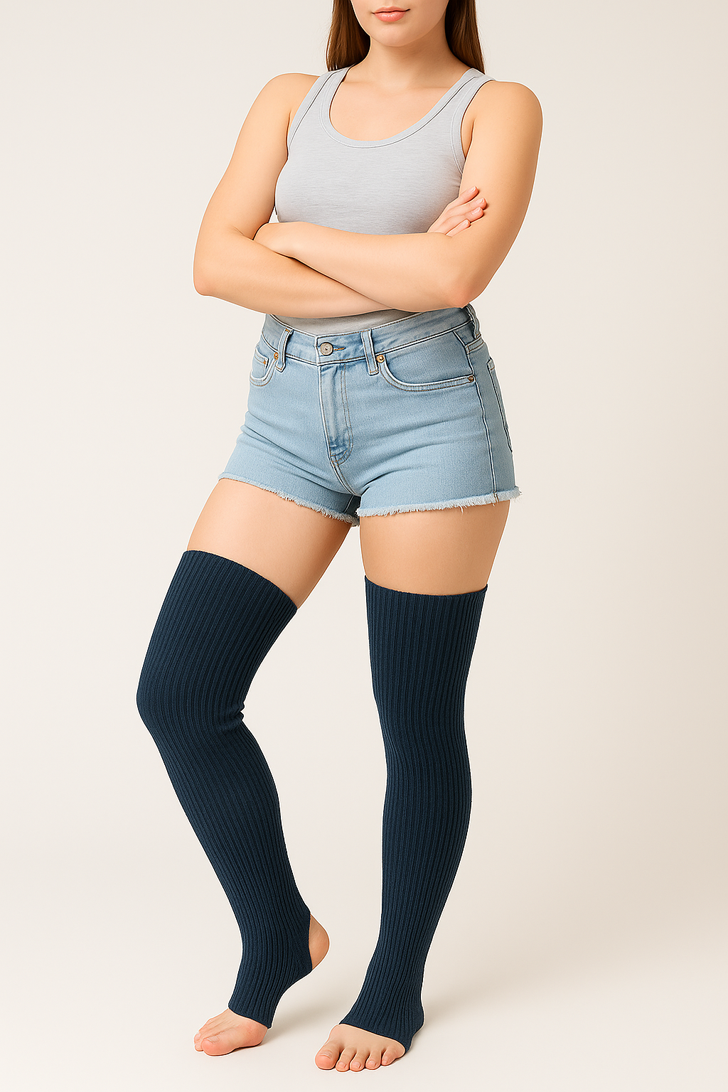 Thigh High Leg Warmers with Stirrups in Navy, Leg warmers for dance, leg warmers for yoga, pole dance leg warmers