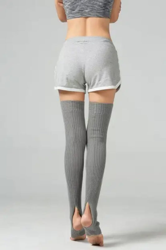 Thigh High Wool Leg Warmers with Stirrups - Steel Grey