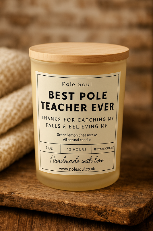 pole dancer candle, pole dance gift, scented candles for dancers, dancer gift candle, scented soy wax candle, studio ambiance candle, performance candle, luxury candle gift set, eco friendly candle, clean burning candle, beeswax candle