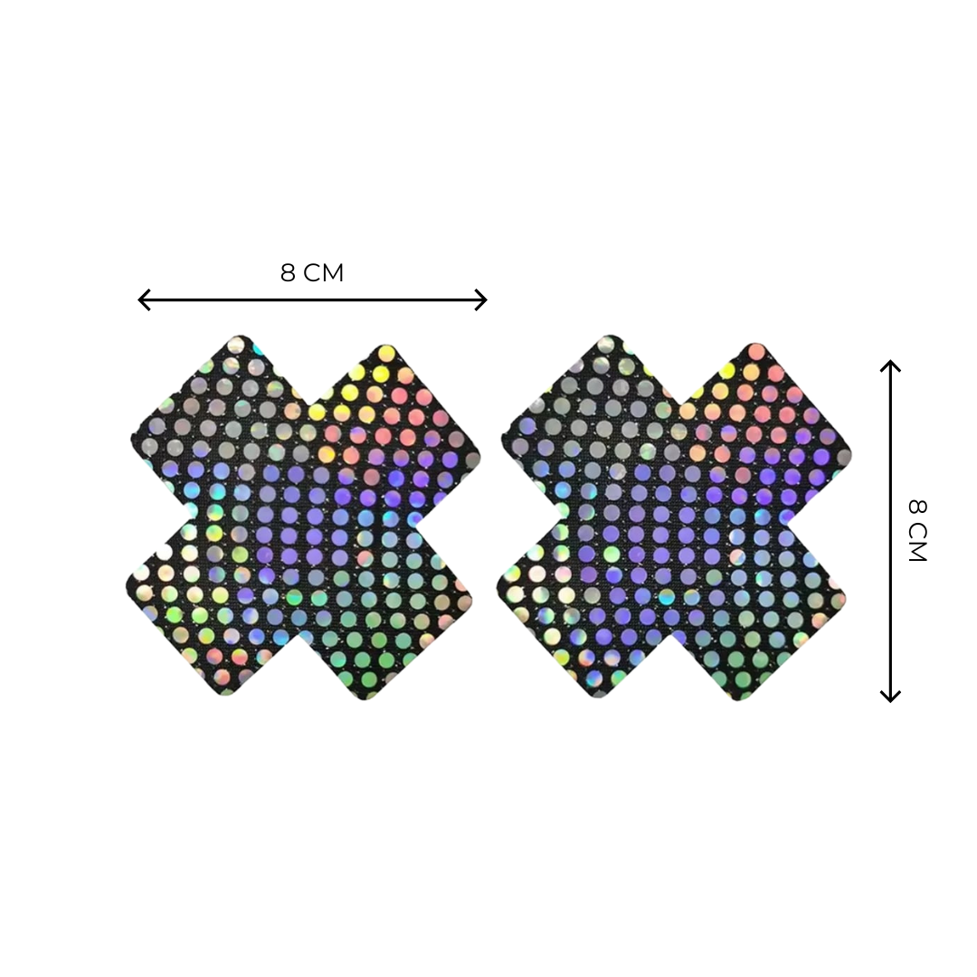 8cm X-shaped glitter pasties in deep black, designed for bold pole wear and confident styling, accessories for pole dancers, skripper pasties, stripper accessories, nipple pasties pole dance nipple covers