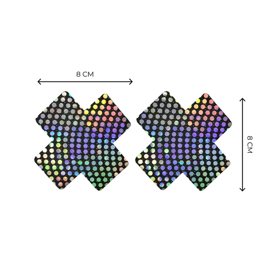 8cm X-shaped glitter pasties in deep black, designed for bold pole wear and confident styling, accessories for pole dancers, skripper pasties, stripper accessories, nipple pasties pole dance nipple covers