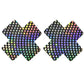 8cm X-shaped glitter pasties in deep black, designed for bold pole wear and confident styling, accessories for pole dancers, skripper pasties, stripper accessories, nipple pasties pole dance nipple covers