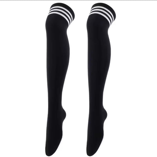 Black and White Over the Knee Pole Socks for Pole Dance. Pole Dance socks for Choreo.