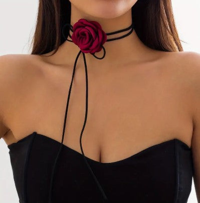 Burghandy Velvet Rose Choker – Elegant Pole Dance Accessory