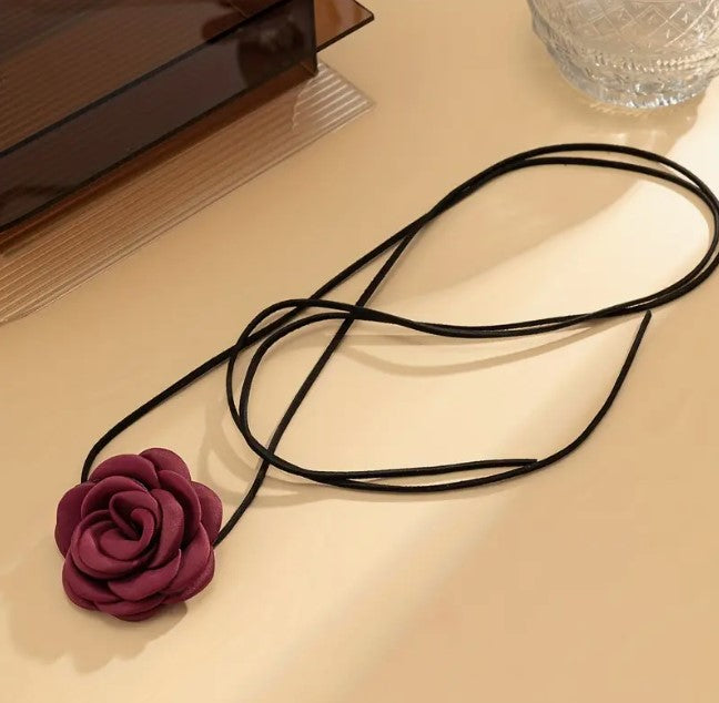 Burghandy Velvet Rose Choker – Elegant Pole Dance Accessory