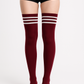 Burgundy Over the Knee Socks – 60cm Thigh-High Style for Pole Dance, Floorwork & Choreography – Soft & Stretchy with White Stripes