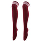 Burgundy Over the Knee Socks – 60cm Thigh-High Style for Pole Dance, Floorwork & Choreography – Soft & Stretchy with White Stripes