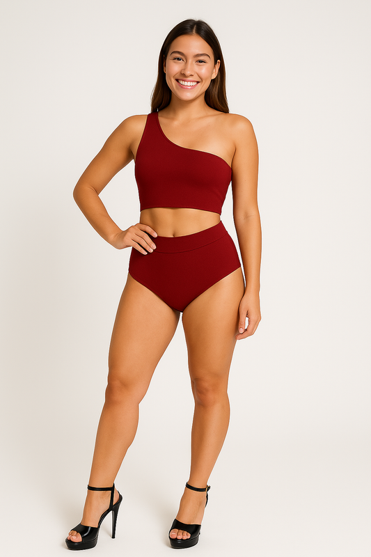 Crimson Blaze One Shoulder Pole Top - Red Pole Dance Wear