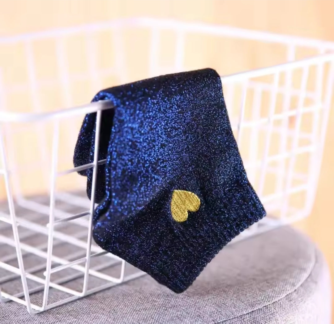 Blue Glitter Pole Dance Socks – Embroidered Heart, Sweat-Absorbing