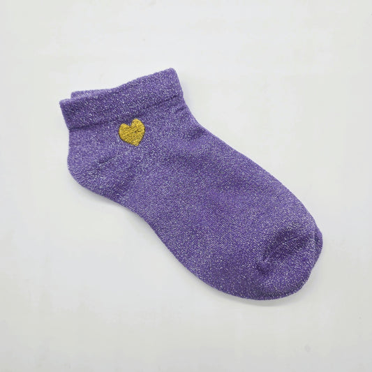 Puple Glitter Pole Dance Socks – Embroidered Heart, Sweat-Absorbing