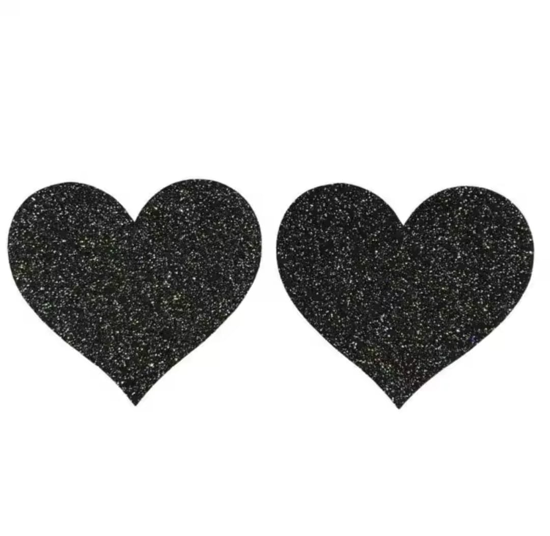 Midnight Black Glitter Heart Nipple Pasties, Nipple covers, pole dance accessories, pole dancer nipple covers