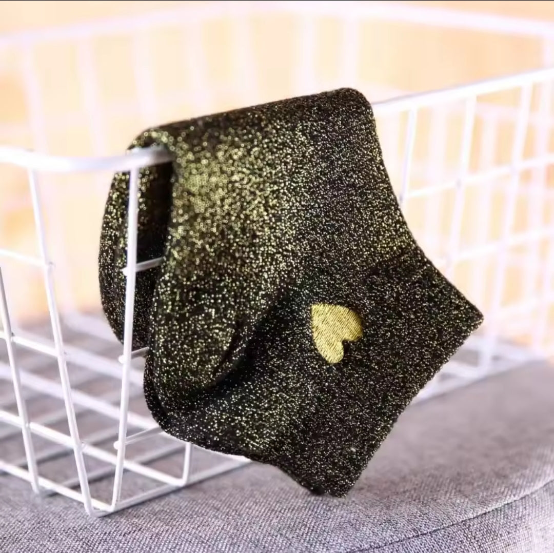 Gold Glitter Pole Dance Socks – Embroidered Heart, Sweat-Absorbing