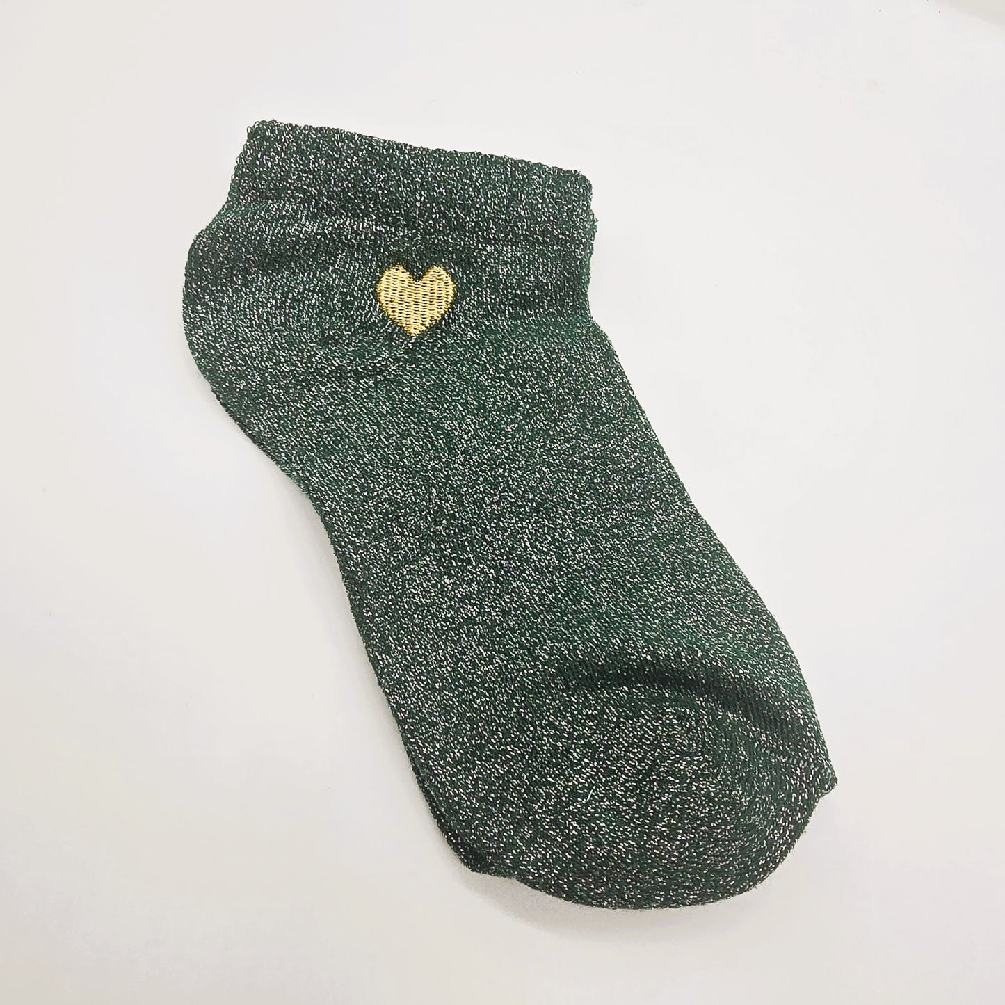 Green Glitter Pole Dance Socks – Embroidered Heart, Sweat-Absorbing