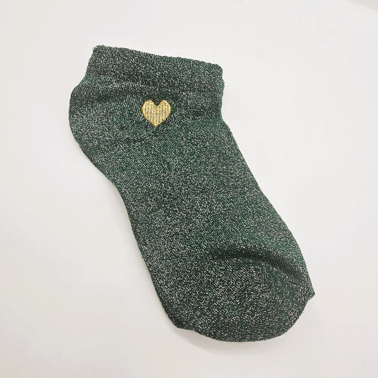 Green Glitter Pole Dance Socks – Embroidered Heart, Sweat-Absorbing
