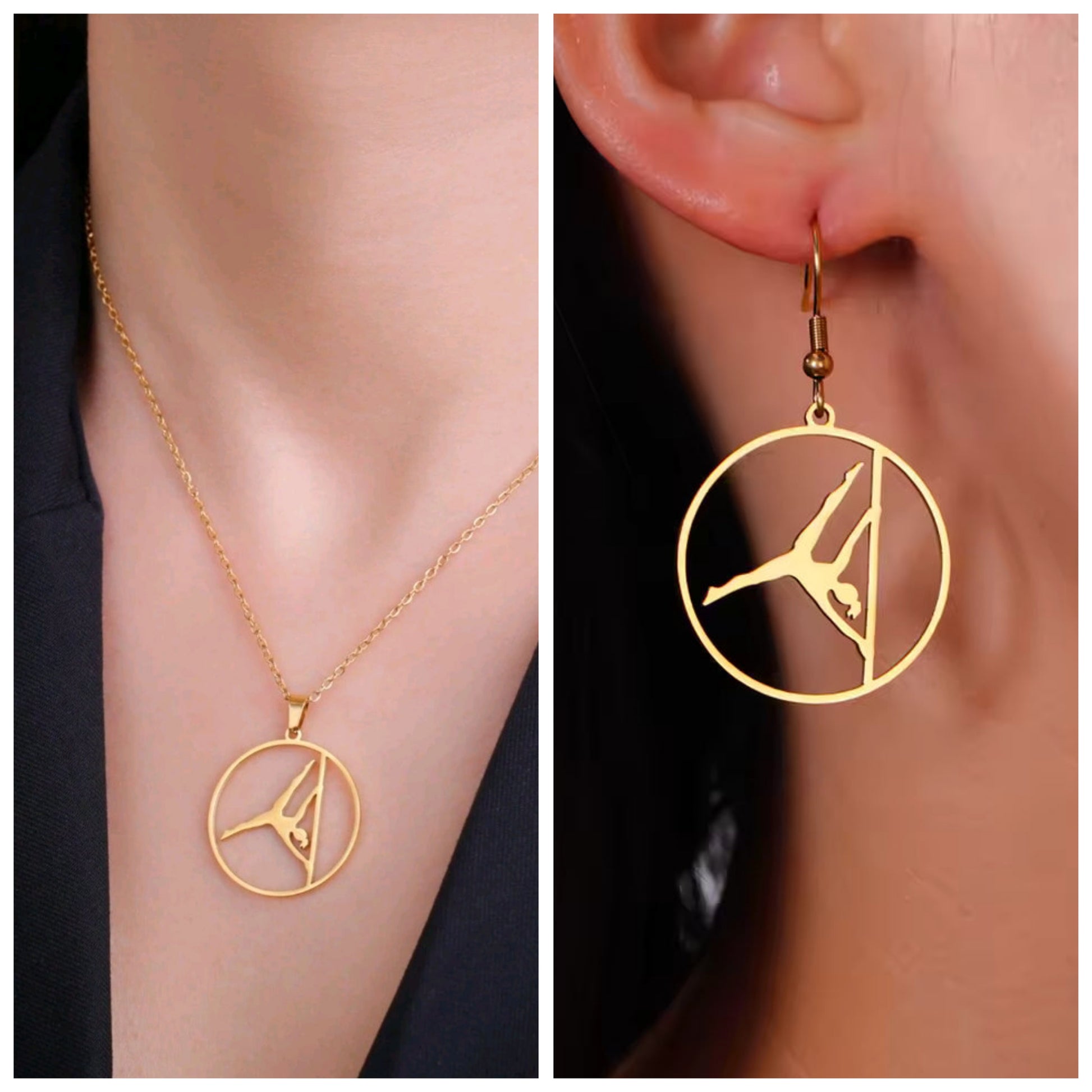 Iron X Pole Dance Jewellery Set Necklace and Earrings in Gold - Perfect Gift for Pole Dancers, Pole Dance Jewellery, Pole Fitness Jewellery, Pole Fitness gift, Pole Dance Gift