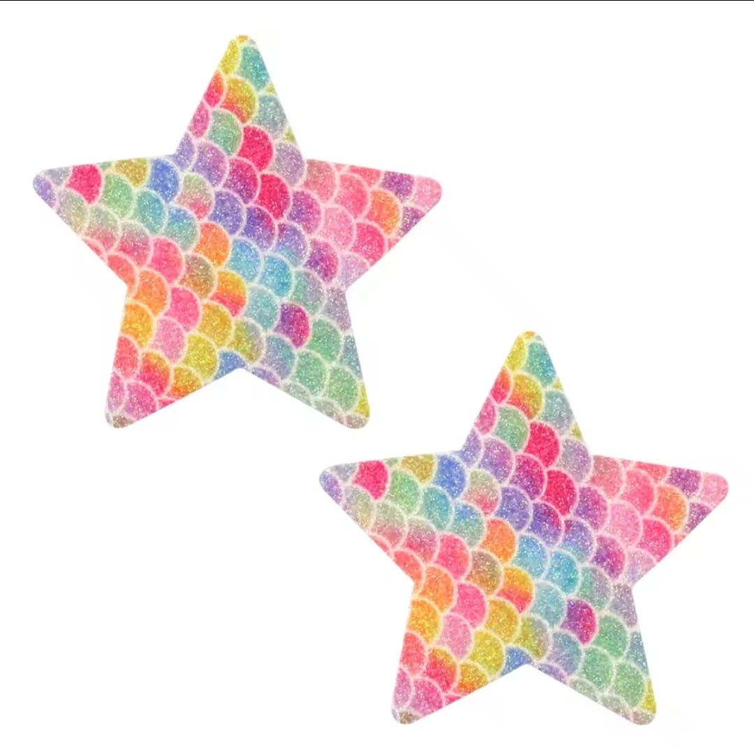 Mermaid Glitter Star Nipple Pasties – Iridescent, Skin-Safe & Reusable Covers for Pole Dance, Raves & Festival Looks