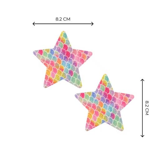 Mermaid Glitter Star Nipple Pasties – Iridescent, Skin-Safe & Reusable Covers for Pole Dance, Raves & Festival Looks