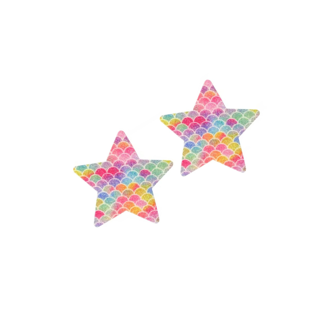 Mermaid Glitter Star Nipple Pasties – Iridescent, Skin-Safe & Reusable Covers for Pole Dance, Raves & Festival Looks