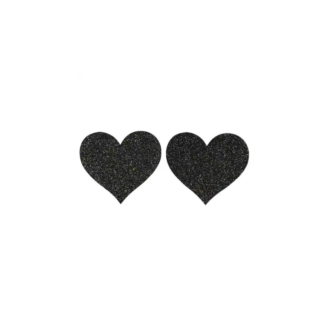 Midnight Black Glitter Heart Nipple Pasties – Soft, Breathable, Non-Marking & Sweat-Proof for Pole Dance & Performances