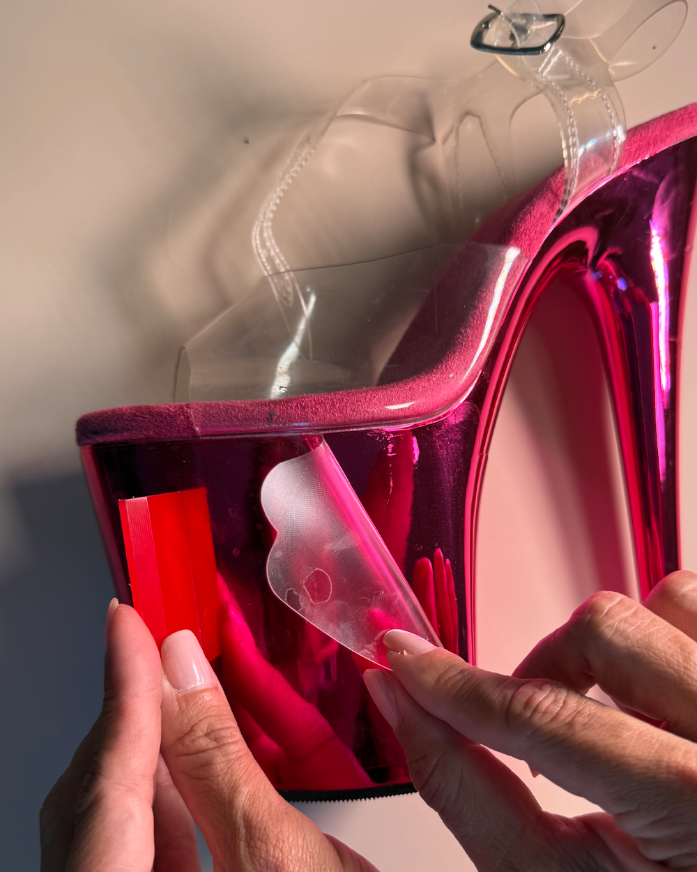 hella heel protectors, please shoe covers, pleaser protectors, Pole Mom Design Pro Invisible Heel Protectors for Pleaser Flamingo 8" Heels, pole heel protectors, pole heel covers, please shoe protectors, pole dance. pole flow, exotic pole