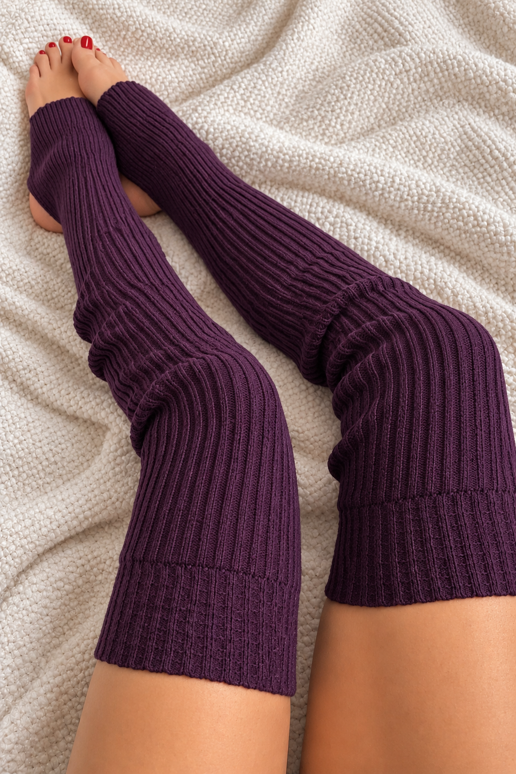 Thigh High Leg Warmer with Stirrups in Purple, Pole Dancer Leg Warmers, leg warmers for dance, womens leg warmers