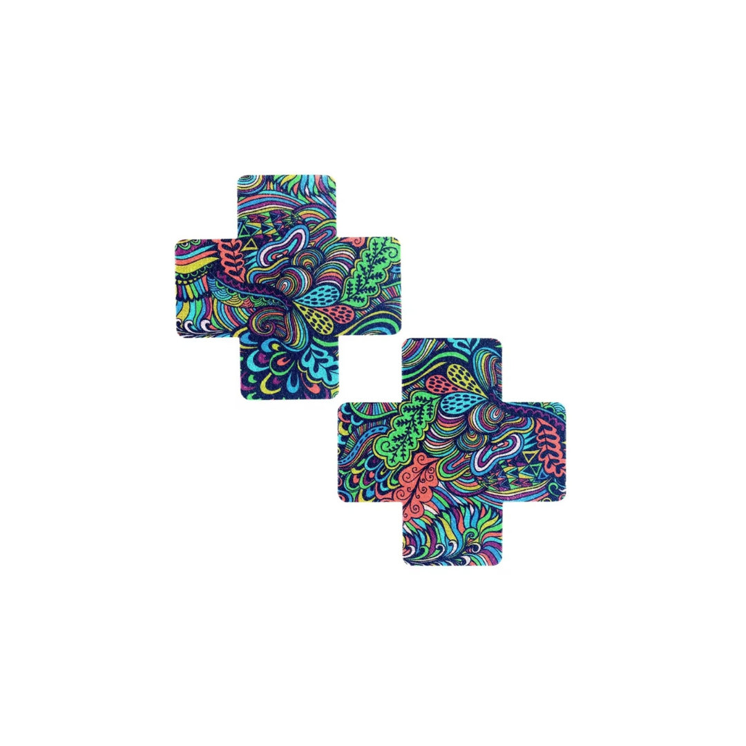 Retro Bloom X Nipple Pasties – Colourful Psychedelic Reusable Covers for Pole Dance, Raves & Festival Outfits