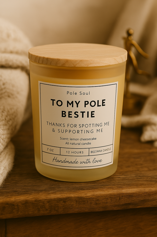 Pole Bestie Candle – Lemon Cheesecake Scented Beeswax | Pole Dancer Gift | Handmade by Pole Soul