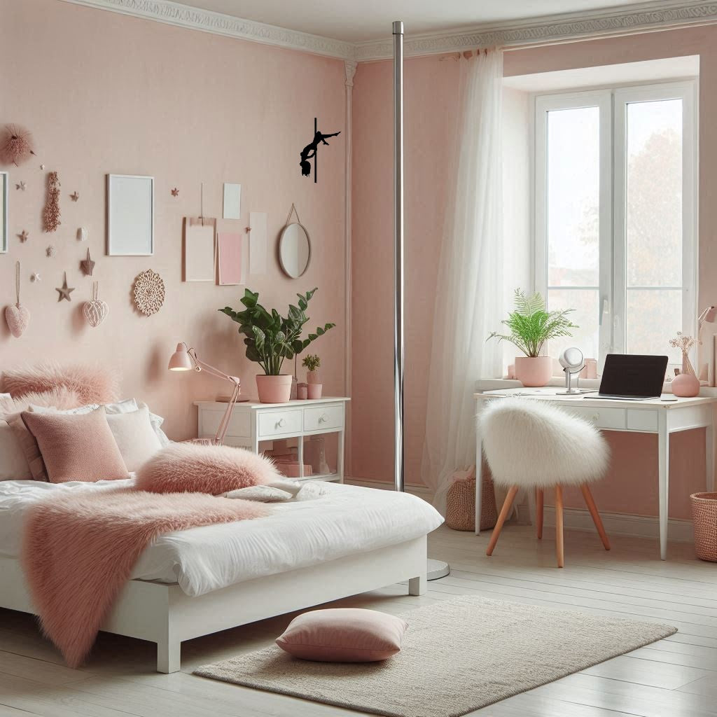 Vinyl Pole Dancer Sticker creating wall art in ladies bedroom.