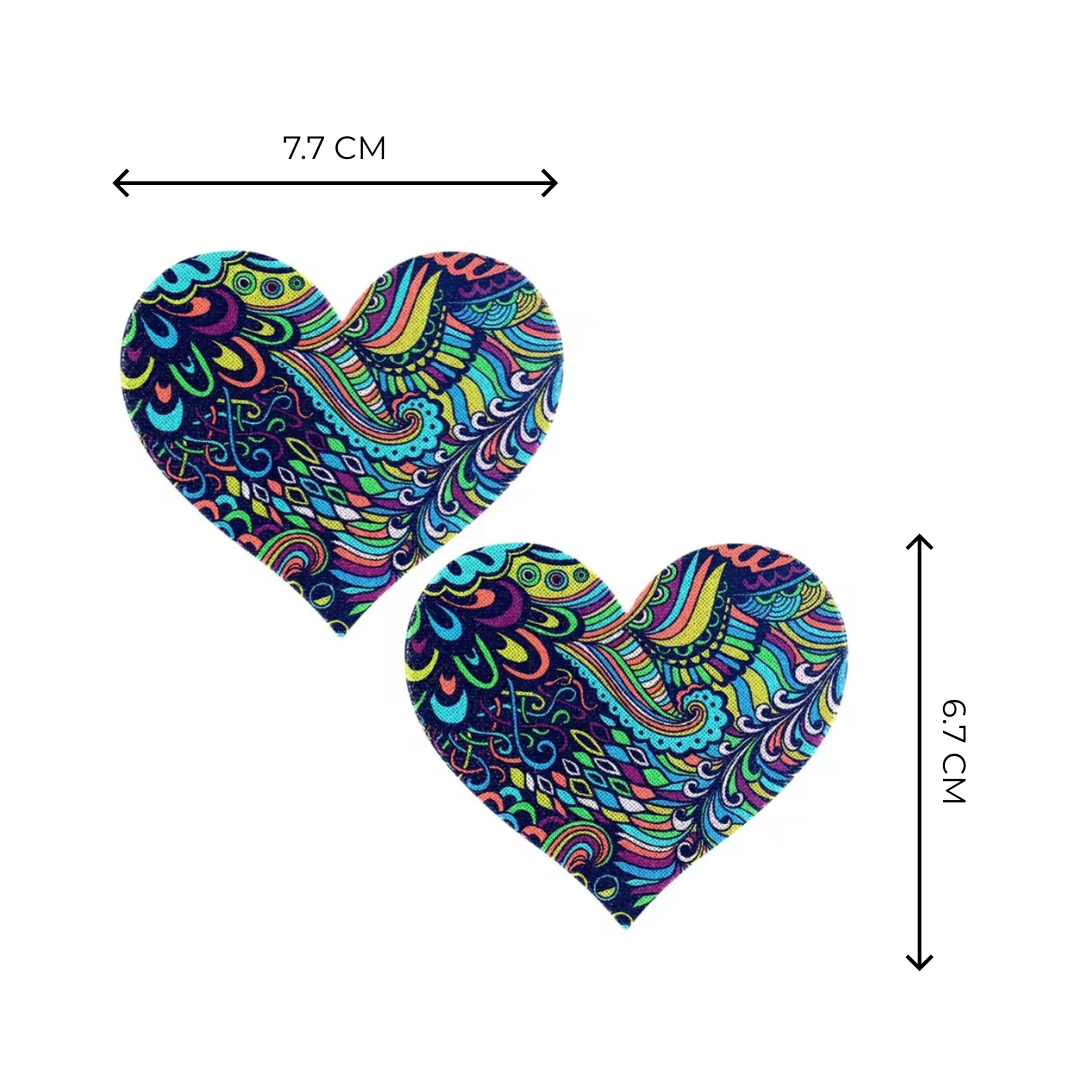 wild pulse colourful heart nipple pasties with a mermaid scale pattern, nipple covers, accessories for pole dancers, skripper pasties, stripper accessories