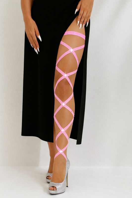 Adjustable Sexy Pink Diamante Leg Wraps