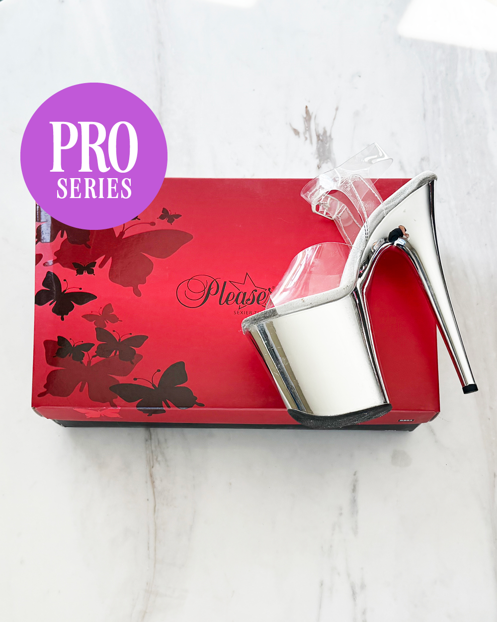 Pole Mom Design Pro Invisible Heel Protectors for Pleaser Flamingo 8" Heels, pole heel protectors, pole heel covers, please shoe protectors
