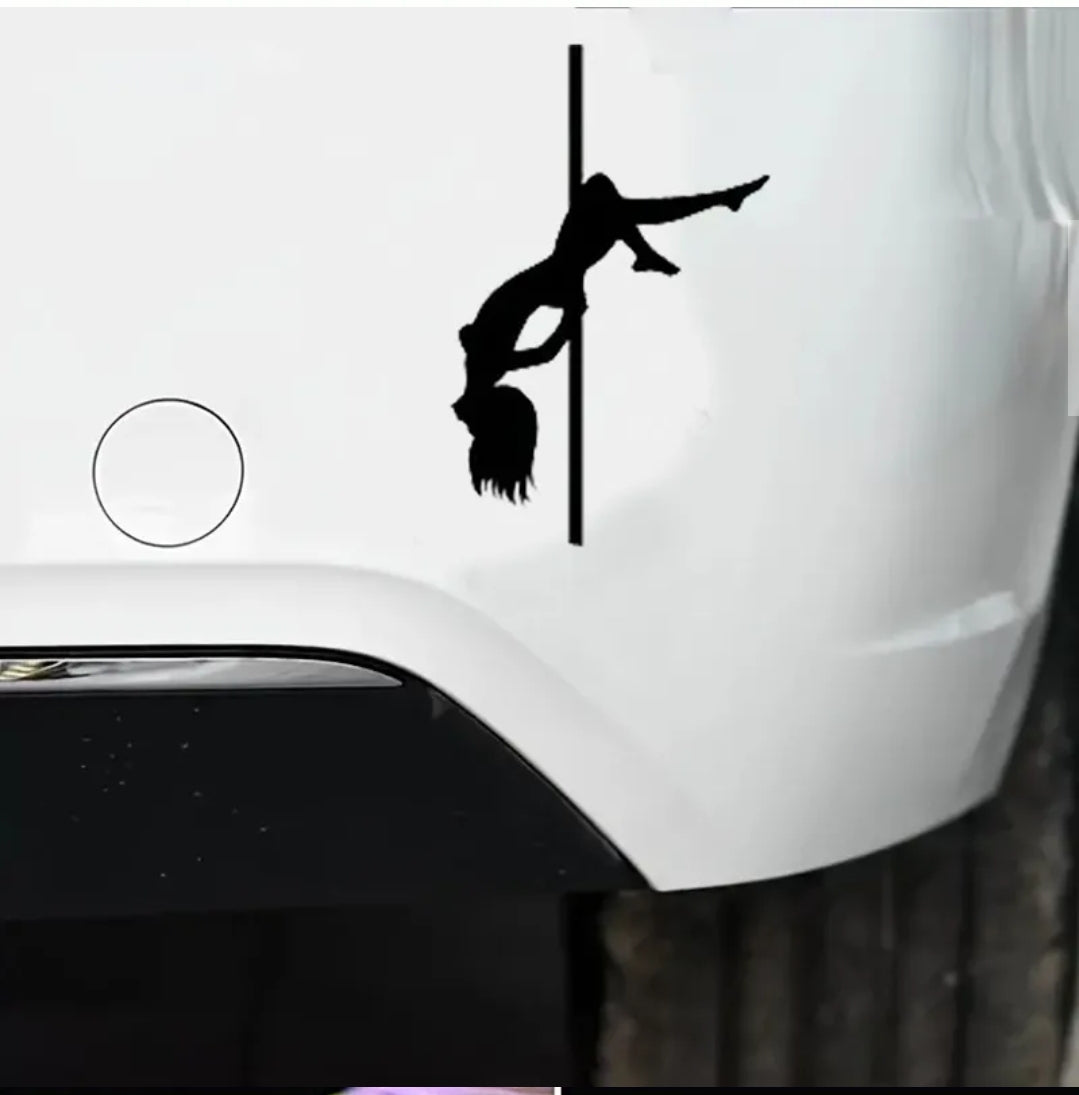 Vinyl Pole Dancer Sticker, perfect pole dancer gift, shown on car bumper