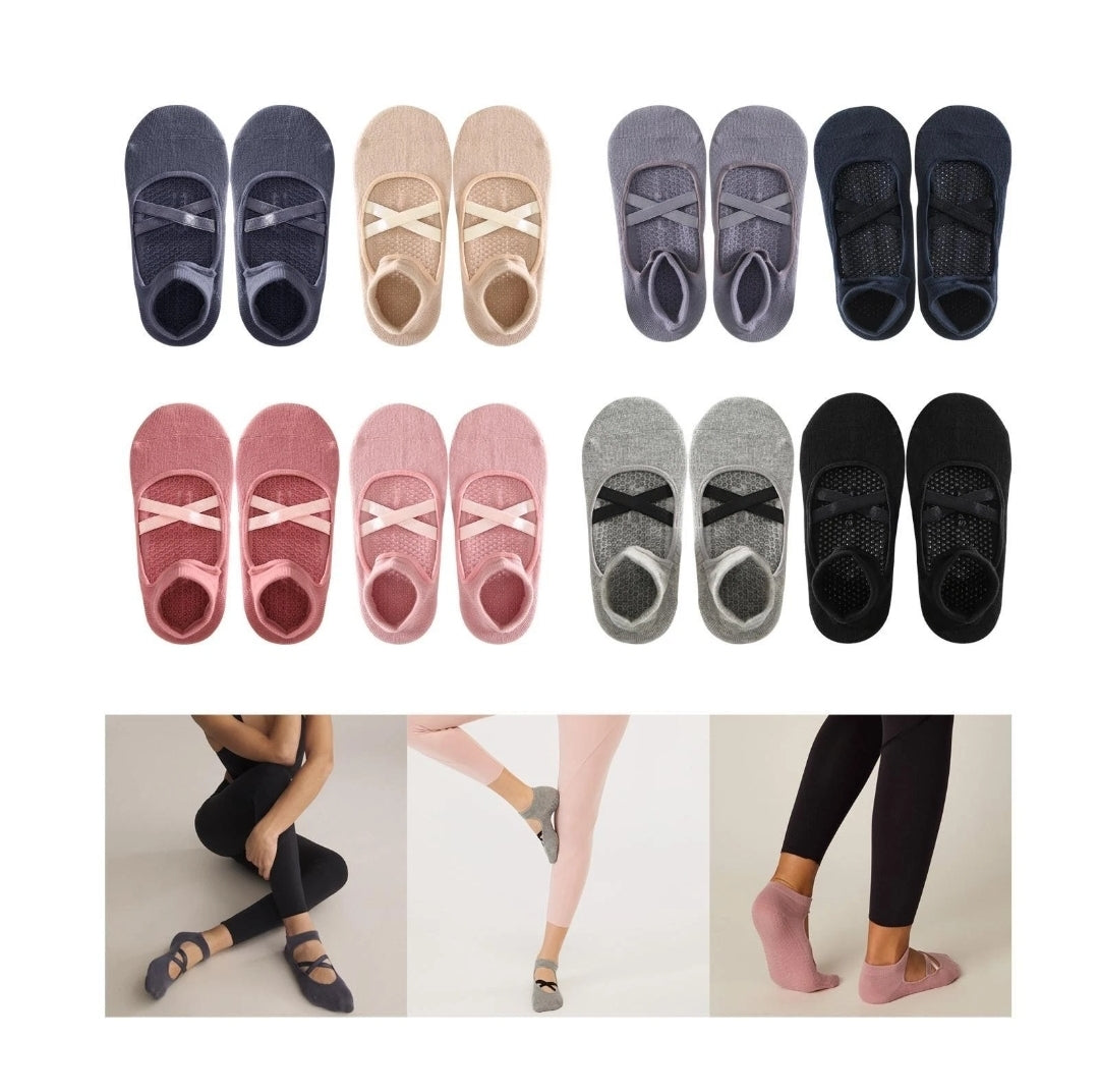 Non-Slip Pole Dance & Yoga Grip Socks – 2 Pairs with Ballet Straps for Comfort, Stability & Style