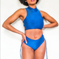 Glitter Blue High Neck Pole Dance Top - Pole Dance Clothing - Pole Dance Top