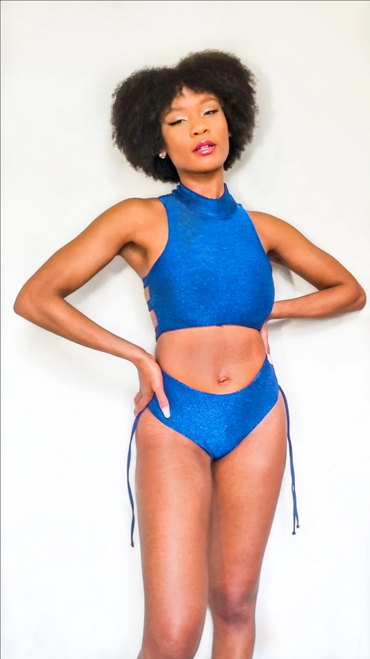 Glitter Blue High Neck Pole Dance Top - Pole Dance Clothing - Pole Dance Top
